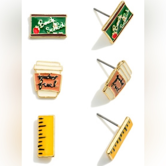 Set of Three Back to School Stud Earrings - Picture 2 of 3